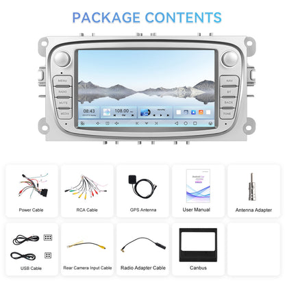 8 Cores 4+64GB Android 15 Car Radio for Ford Focus Mondeo C-MAX S-MAX for galaxy II Kuga 17.78 cm Wireless Carplay Radio with Android Car Mirror Link B-T FM/ RDS/ EQ/ DSP WiFi GPS Navigation Reversing, Car Entertainment Syste