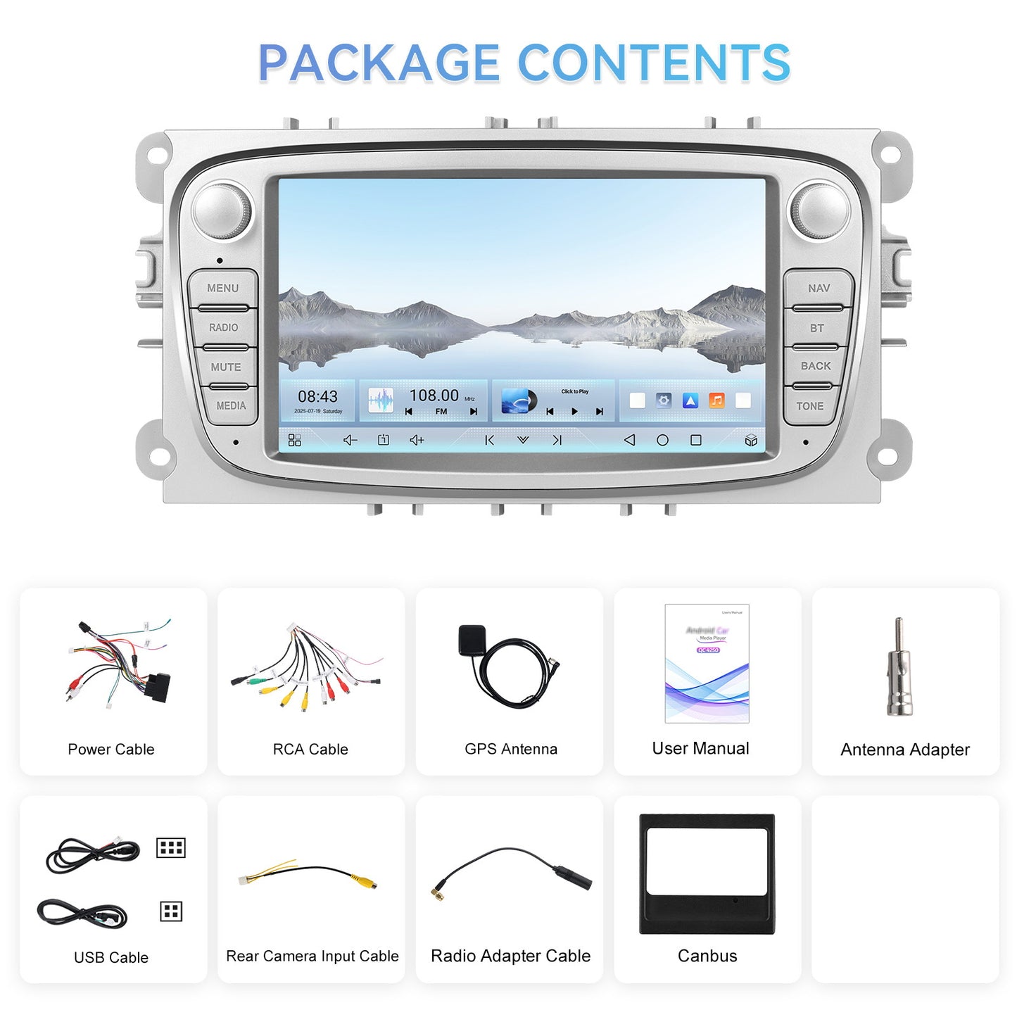 8 Cores 4+64GB Android 15 Car Radio for Ford Focus Mondeo C-MAX S-MAX for galaxy II Kuga 17.78 cm Wireless Carplay Radio with Android Car Mirror Link B-T FM/ RDS/ EQ/ DSP WiFi GPS Navigation Reversing, Car Entertainment Syste