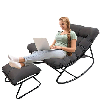 Schommelstoel – Glijstoel – Relaxstoel – Fauteuil – Loungestoel – Met Voetenbank – Verwijderbare Kussens – Stalen Frame – Draagkracht 150 kg