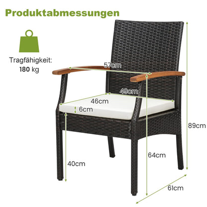 2-delige Rattan Stoel Set – Tuinstoel – Balkonstoel – Loungestoel – Terrasstoel – Poly Rattan Rugleuning – Houten Frame – Inclusief Zitkussen – Voor Buiten