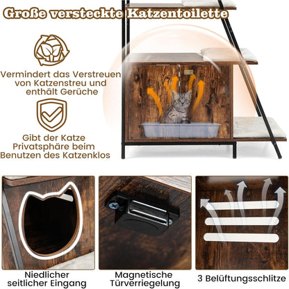 Kattenhuis – Kattenmeubel – Kattenkast – Kattenbakkast – Krabmeubel – Met Opbergruimte en Afneembare Wasbare Matten – Ventilatie en Anti-Kantel Veiligheid – Bruin