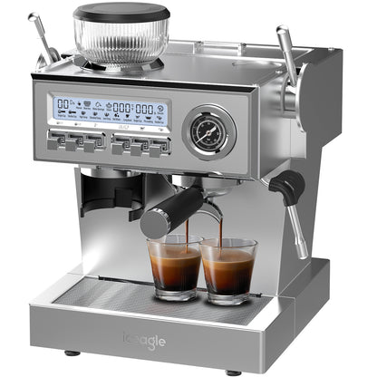 Espressomachine – Koffiezetapparaat – Baristamachine – Halfautomatische Koffiemachine – Espressoapparaat Classic – 20-Bar Italiaanse Pomp – Ingebouwde Koffiemolen met 25 Maalstanden