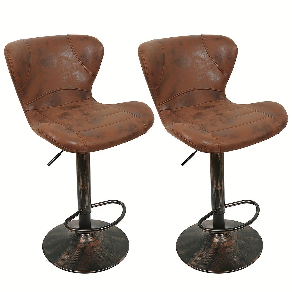 2pcs Vintage Brown Bar Stools, Faux Leather, Swivel Bar Stools, 47.5x34x88-109cm, Industrial Kitchen Bar Stools with Backrest, Vintage Swivel Bar Chairs