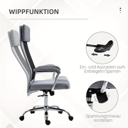 Bureaustoel – Ergonomische Stoel – Office Chair – Gaming Stoel – Kantoorstoel – Met Hoofdsteun en Lendensteun – Verstelbare Hoogte 119-129 cm – Stevig Metalen Frame – Lichtgrijs/Zwart Scandinavisch Design
