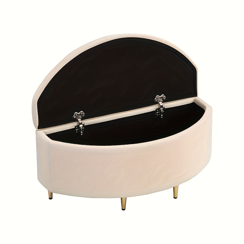 Opbergkoffer Bankje – Opbergkist Bank – Opbergbox Bankje – Schoenenbank – Halbank – Beige Velvet Bekleding – 90x40x42 cm – Metalen Pootjes