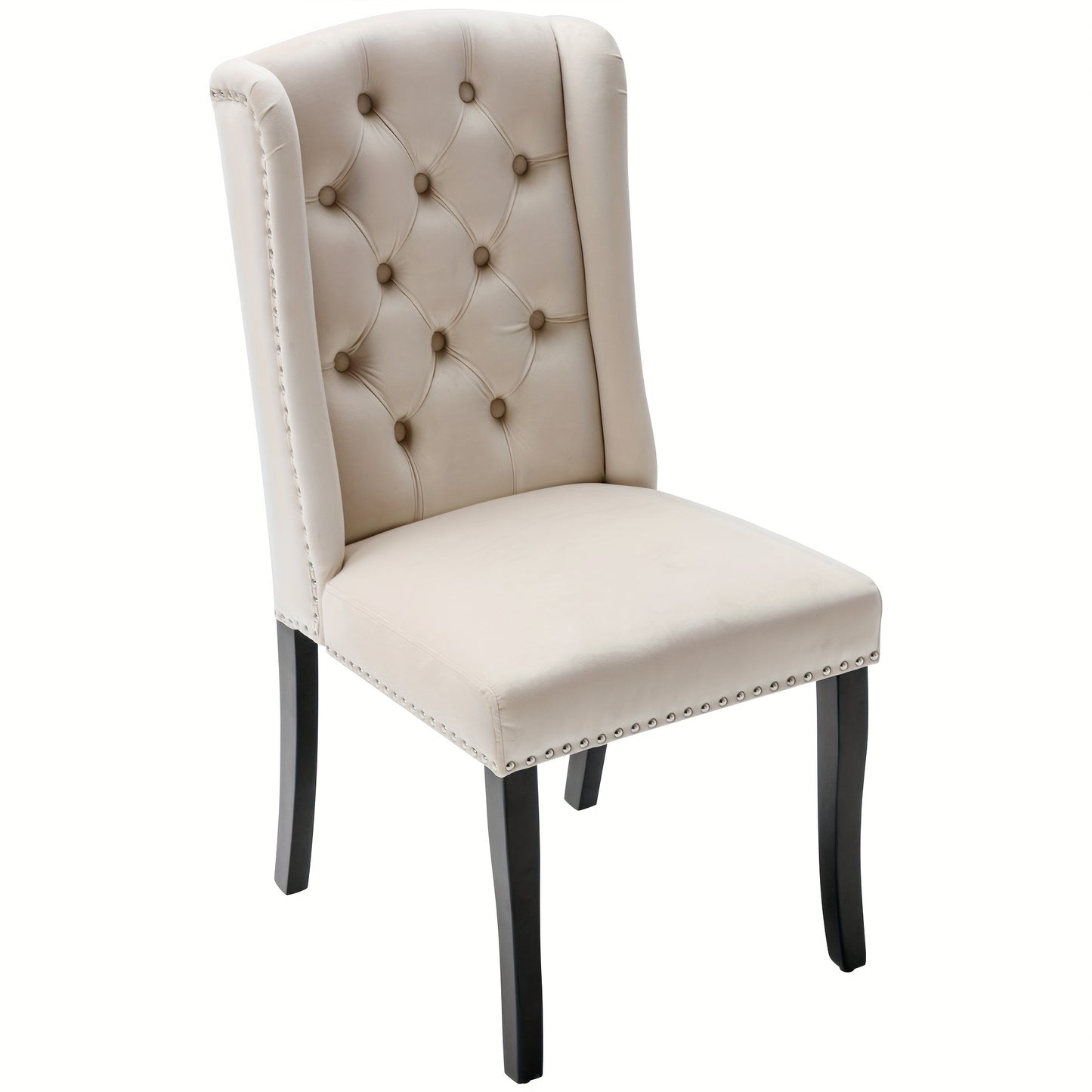 Eetkamerstoelen – Stoelen – Kuipstoelen – Keukenstoelen – Lounge Stoelen – Set Van 4 – Beige Velvet – Massief Eikenhouten Poten – Decoratieve Knopen En Nagelrand