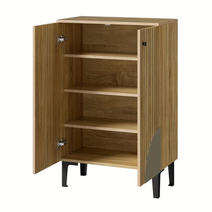 Schoenenkast – Schoenenrek – Schoenenopberger – Schoenenbankje – Kast – Verticale Opberger – Metaal En Bamboe-achtig – Ruimtebesparend Met Deuren