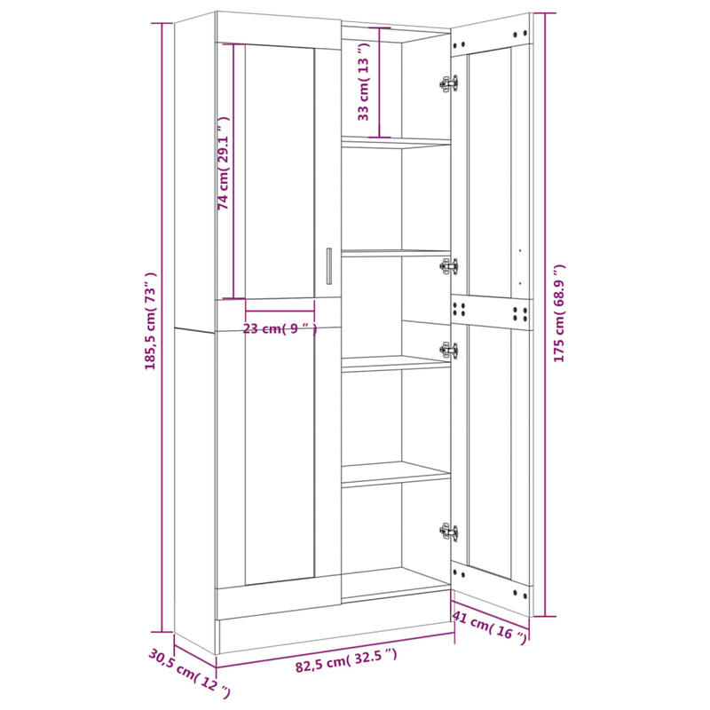 Modern Oak Wood Showcase Cabinet with Shutter Doors - 82.5x30.5x185.5cm Large Floor-Mounted Display Cabinet, No Electricity Needed
