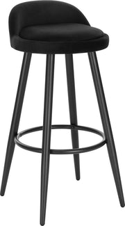 Barkruk – Barkrukken Set van 2 – Barkruk met Rugleuning – Bar Stool –Zitvlak Fluweel- Barkrukken met Voetensteun –  Zithoogte 69,5 cm -  Black Velvet