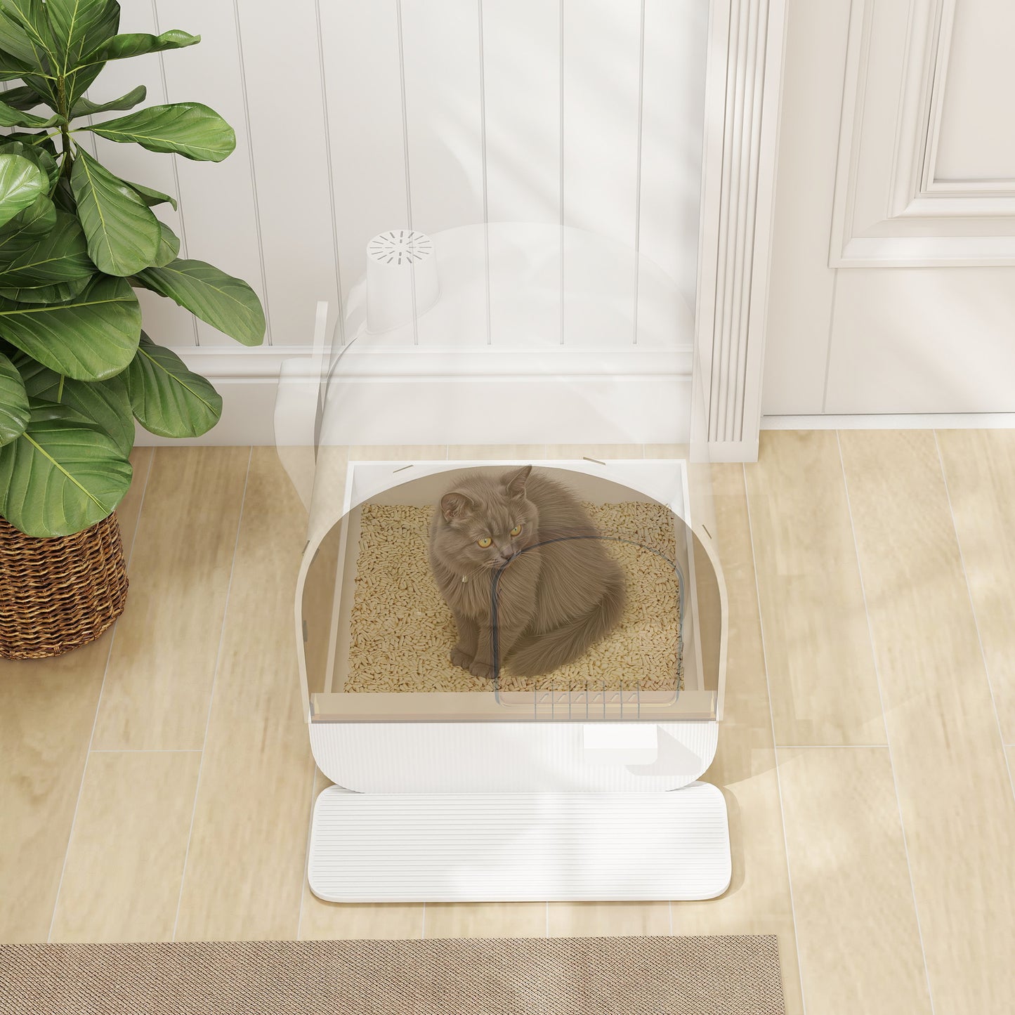 Kattenbak – Kattenbakje – Katten WC – Katten Toilet – Kattenbak Met Filter – Gesloten Design – Inclusief Vervangfilter – Mat Tegen Strooisel – 43x44x47 cm – Zwart/Wit