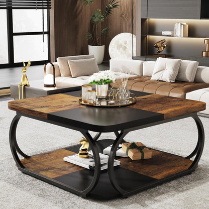 Salontafel – Koffietafel – Woonkamertafel – Tafel – Bijzettafel – Houtcomposiet – 100x100x50 cm – Rustiek Bruin en Zwart