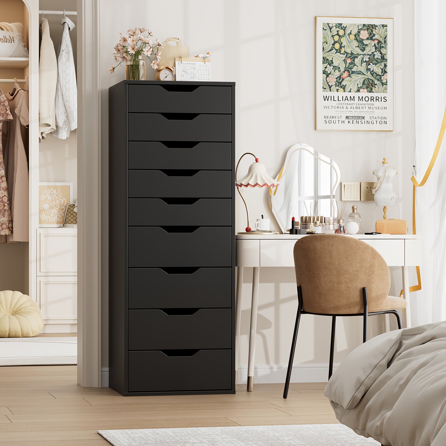 Witte Ladekast – Kommode – Dressoir – Opbergkast – Bureaukast – 6 Ruime Lades – Gouden Handgrepen – Duurzaam Massief Hout – 3.2 Cu Ft Opbergruimte