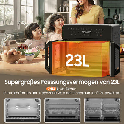 XXL Airfryer – Friteuse – Heteluchtoven – Elektrische Oven – Kooktoestel – Zwart – 23 Liter Inhoud – Dubbele Kookzones Met LED Touchscreen