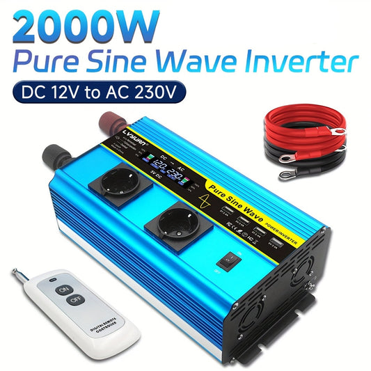 Omvormer 12V – Spanningsomvormer – Inverter – Stroomomzetter – DC naar AC – Krachtig 2000W Continu Vermogen – Compact Design