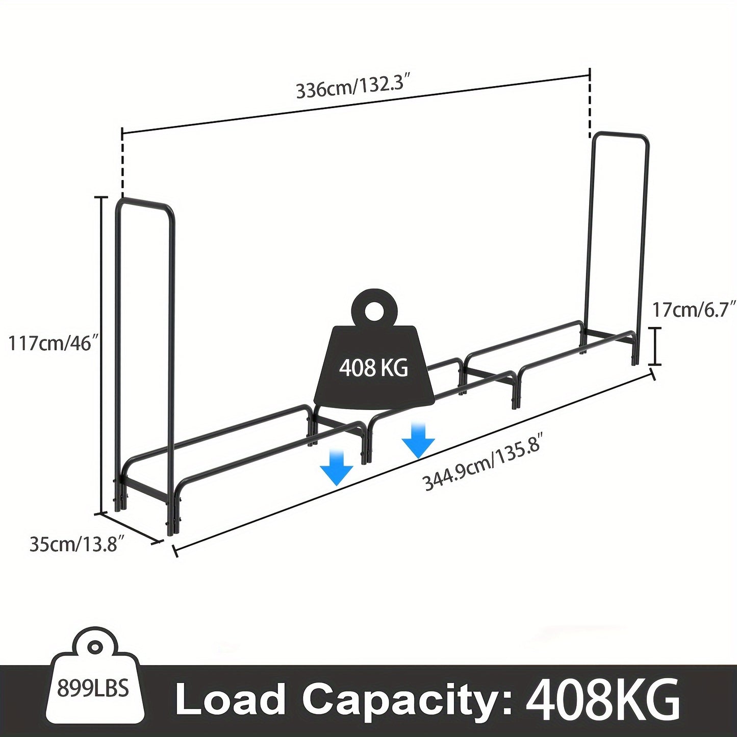 Houtkruik – Houtopslagrek – Houtblokkenhouder – Brandhoutrek – Houtopberging – 12 Voet Lang – Stevig Metalen Frame