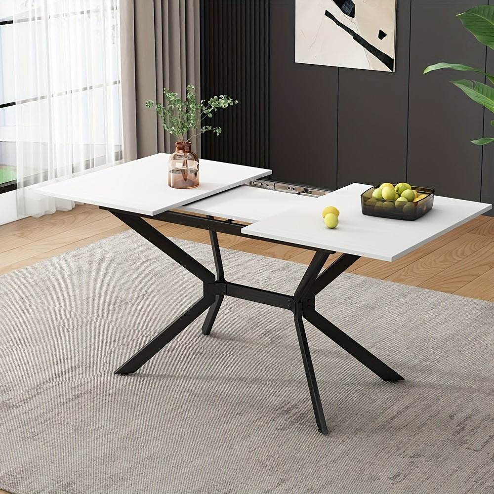 Uitklapbare Eettafel – Uitschuifbare Tafel – Klaptafel – Uitbreidbare Eettafel – Witte Eettafel – Zwarte Metalen Poten – Geschikt Voor 4-6 Personen
