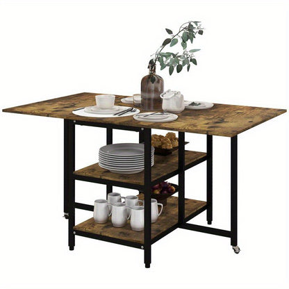 Modern Folding Dining Table - Quick Assembly Space-Saving Table Suitable for Living Room, Dining Room, Kitchen - Rustic Wood & Sturdy Legs, Storage, Modern Kitchen Furniture
