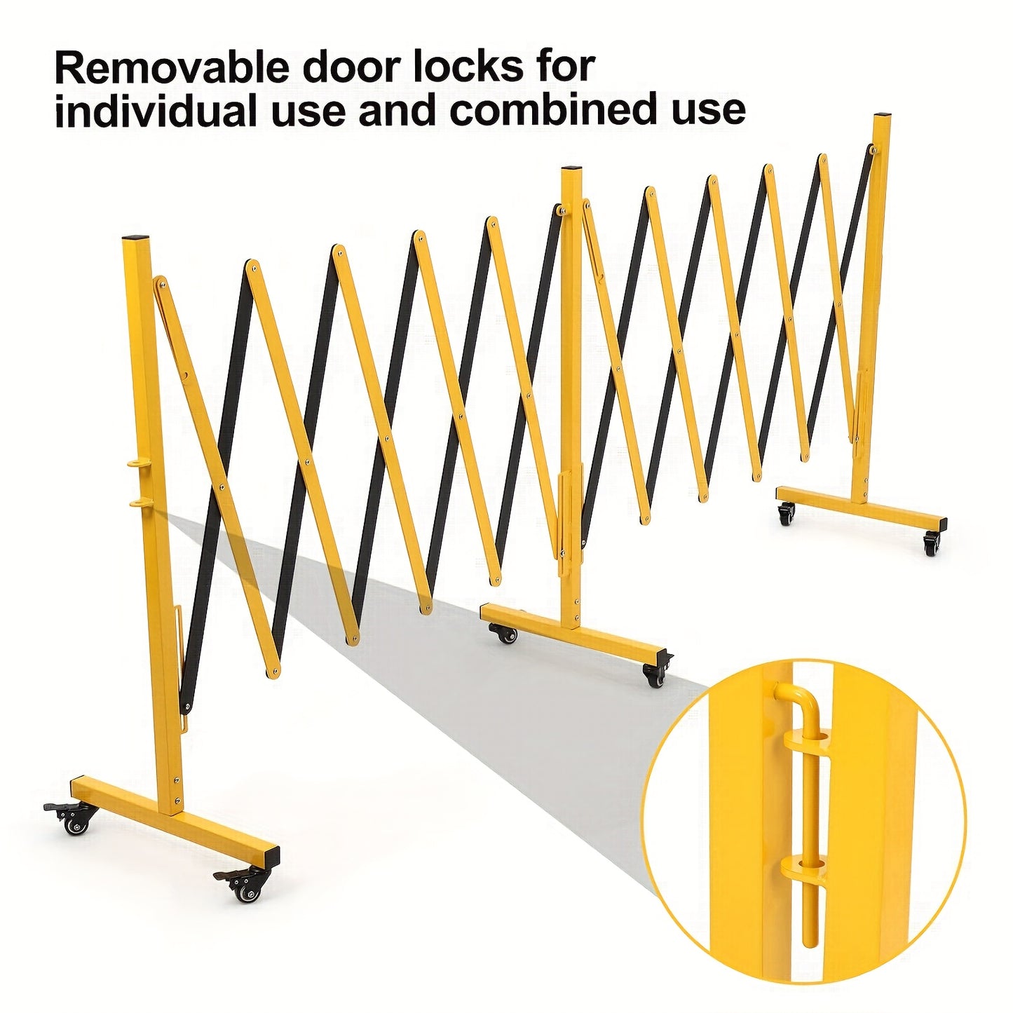 Expandable Metal Barricade with Wheels, 5.0 meter Long Folding Security Gate, Retractable Metal Barrier for Construction Site Elevator Traffic Control Garage, Road Blocker, Event Barrier, Retractable Gate, Portable Barrier, I