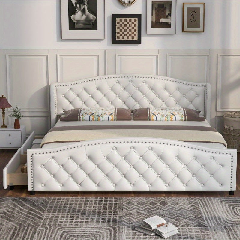Boxspringbed – Tweepersoonsbed – Slaapbed – Stofbed – Opbergbed – 180x200 cm – Hoog Gestoffeerd Hoofdeinde – 2 Grote Opbergladen