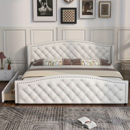 Boxspringbed – Tweepersoonsbed – Slaapbed – Stofbed – Opbergbed – 180x200 cm – Hoog Gestoffeerd Hoofdeinde – 2 Grote Opbergladen