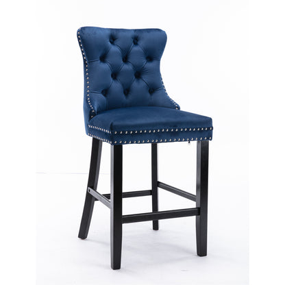 Barstoel – Barkruk – Barstoel Kruk – Barkrukken Set – Barstoelen – Velvet Bekleding – Houten Frame – Set van 2 – Luxe Comfort – Verstelbare Voetdopjes