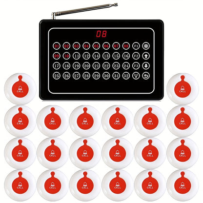Belfoon – Draadloos Oproepsysteem – Oproepknop – Service Pager – Horeca Communicatiesysteem – Bereik 150m – Touchscreen Display met 20 Knoppen