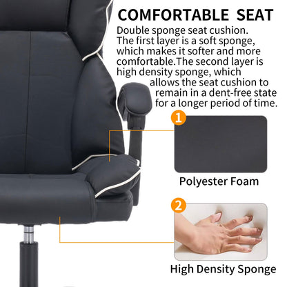 Bureaustoel – Office Chair – Gamestoel – Kantoorstoel – Draaistoel – Ergonomisch Hoog Rugontwerp – Met Uitschuifbare Voetensteun – Robuust Roestvrijstalen Frame – Zwart