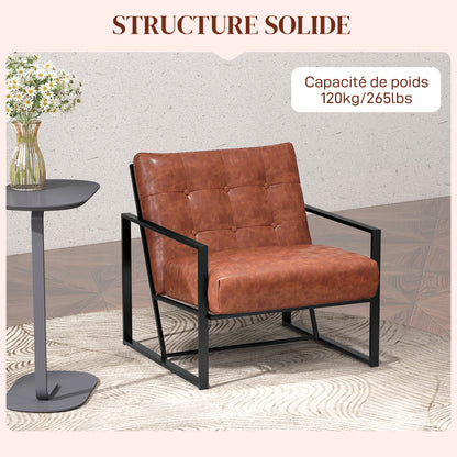 Chesterfield Lounge Chair – Fauteuil – Relaxstoel – Leunstoel – Zithoek Stoel – Rust Rood – Metalen Frame – Comfortabele Schuimvulling