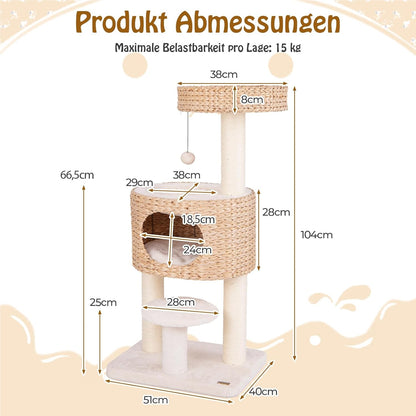 Krabpaal – Kattenboom – Krabmeubel – Kattenhuis – Krabtoren – 104 cm Hoog – Sisal Krabpaal Met Zacht Nestje