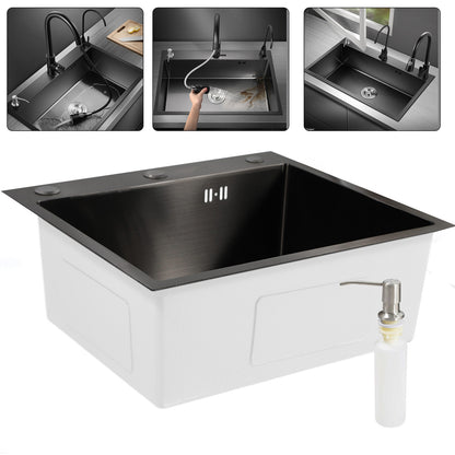 Keukenspoelbak – Spoelbak – Keukensink – Wasbak – Vaatwasbak – Zwart RVS – Royale Binnenmaat 46x35,5 cm – Opbouw Onderbouw Vlakbouw – Met Zeepdispenser en Compleet Accessoiresset