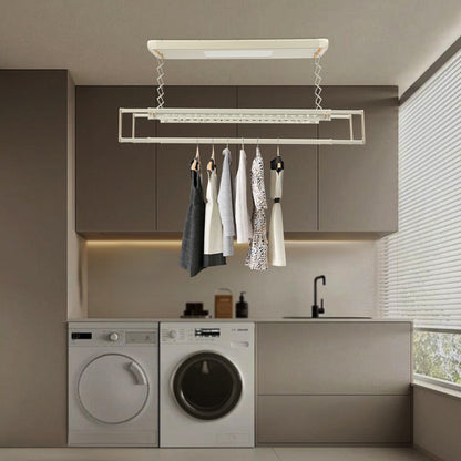 Droogrek – Wasrek – Drooglijn – Wasdroger – Plafonddroogrek – In hoogte verstelbaar – Metaal 35 kg capaciteit – Wit ruimtebesparend