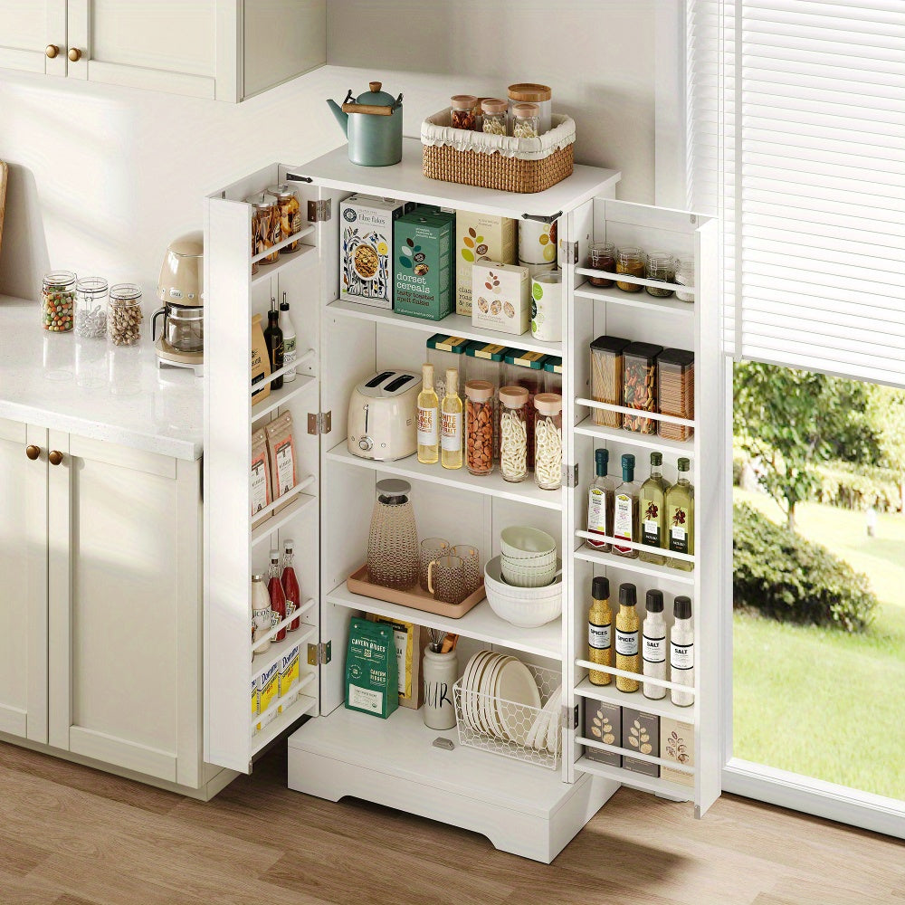 Keukenkast – Opbergkast – Buffetkast – Dressoir – Kast – Wit – 128,5 cm Breed – Verstelbare Planken Met 2 Deuren