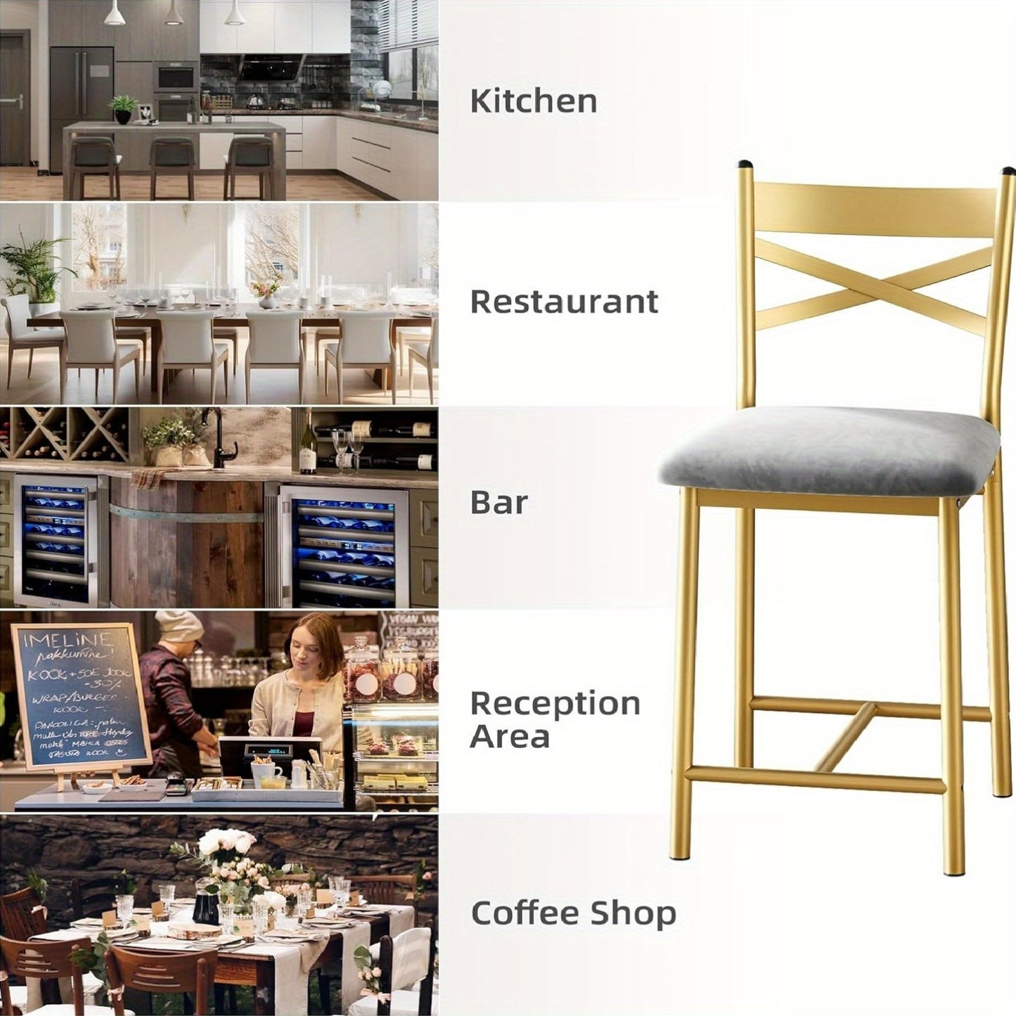 Barstoelen Set – Barkrukken – Keukenstoelen – Counterstoelen – Barstoelen Met Rugleuning – Zacht Gestoffeerd Met Memory Foam – Stevig Met Metalen Frame