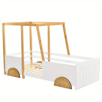 Auto Bed – Kinderbed – Speelbed – Peuterbed – Juniorbed – MDF Wielen – Pin Frame Wit Natuurkleur – Afmeting 90x200 cm