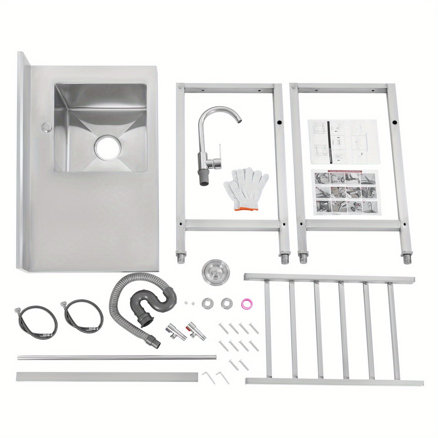 TOOL1SHOOO freestanding kitchen sink 201, stainless steel Silvery, modern rectangular design, equipped with 360° rotating faucet, X-shaped drainage guide line, suitable for kitchen, bathroom, restaurant, bar, and laundry roo