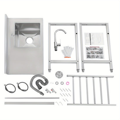 TOOL1SHOOO freestanding kitchen sink 201, stainless steel Silvery, modern rectangular design, equipped with 360° rotating faucet, X-shaped drainage guide line, suitable for kitchen, bathroom, restaurant, bar, and laundry roo