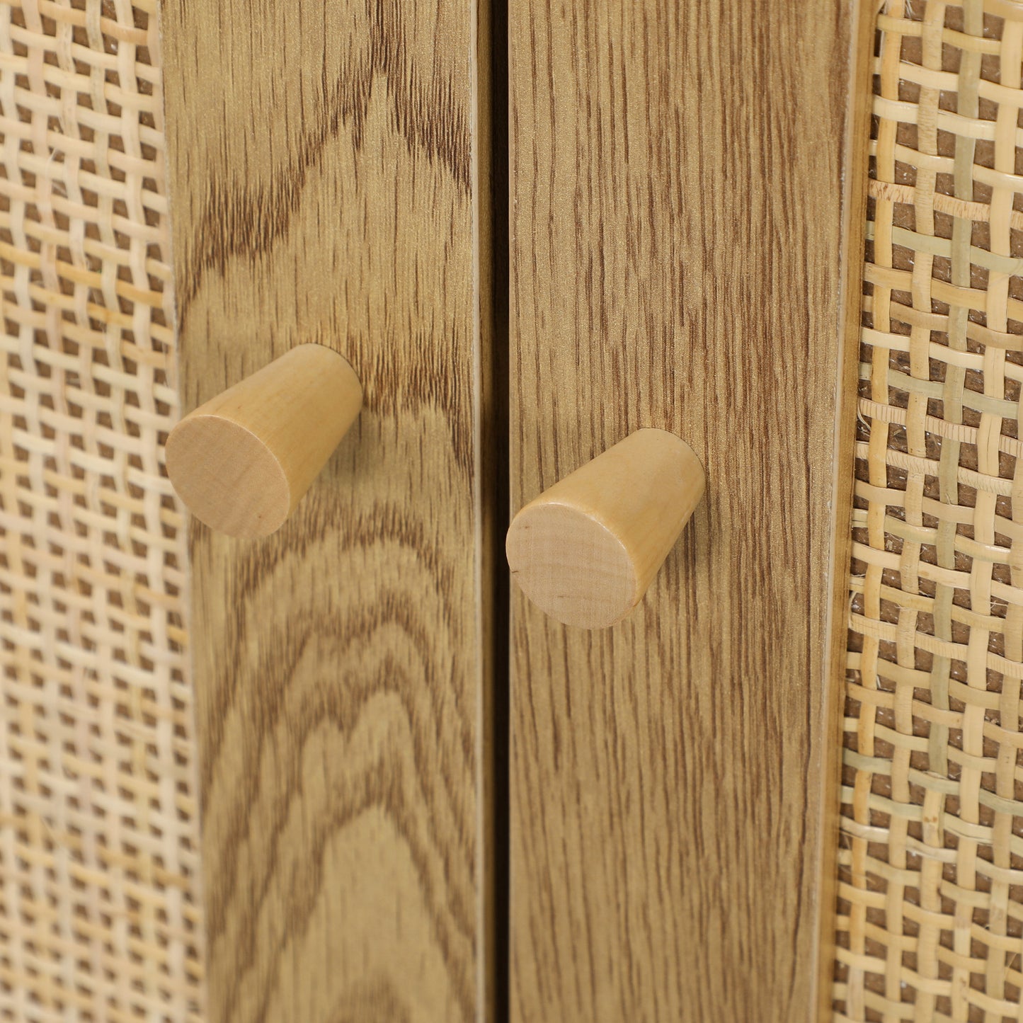 Buffet – Dressoir – Opbergkast – Ladekast – Wandmeubel – Natuurlijk Hout – Rotan Deuren – Verstelbare Planken – 120x40x75 cm
