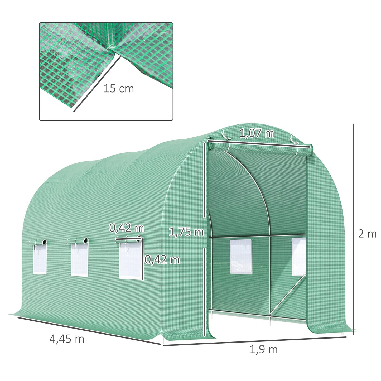 Kas – Serre – Kweekkas – Tuinkas – Plantentunnel – Stevig Gegalvaniseerd Stalen Frame – Afmetingen 445x190x200 cm