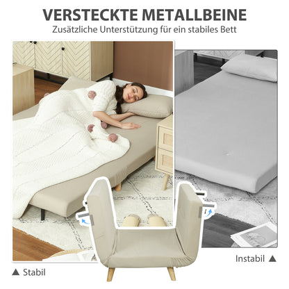 Slaapbank – Bedbank – Slaapbankje – Uitklapbank – Veloursbank – Beige – Incl. 2 Kussens – Compact 130x78x79 cm