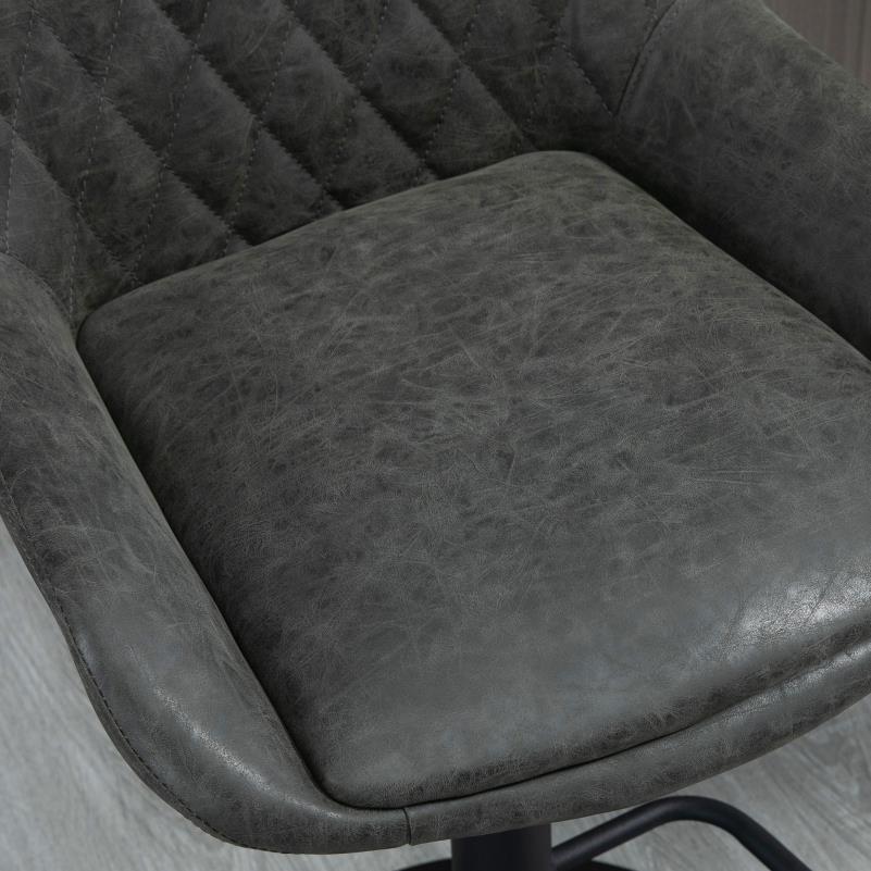 Barstoel – Barkruk – Barstoel Kruk – Keukenstoel – Barstoelen – Verstelbaar – Met Voetensteun – Met Gestoffeerde Zitting – Met Metaal Frame – Open Rugleuning – Donkergrijs/Zwart