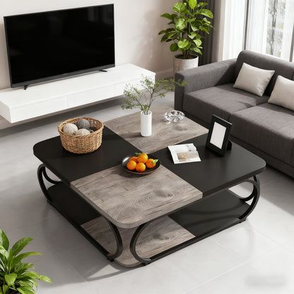 Salontafel – Koffietafel – Woonkamertafel – Bijzettafel – Theetafel – Vierkant – Met Open Plank – Stevig Metalen Frame – 99 cm – Rustiek Grijs Zwart