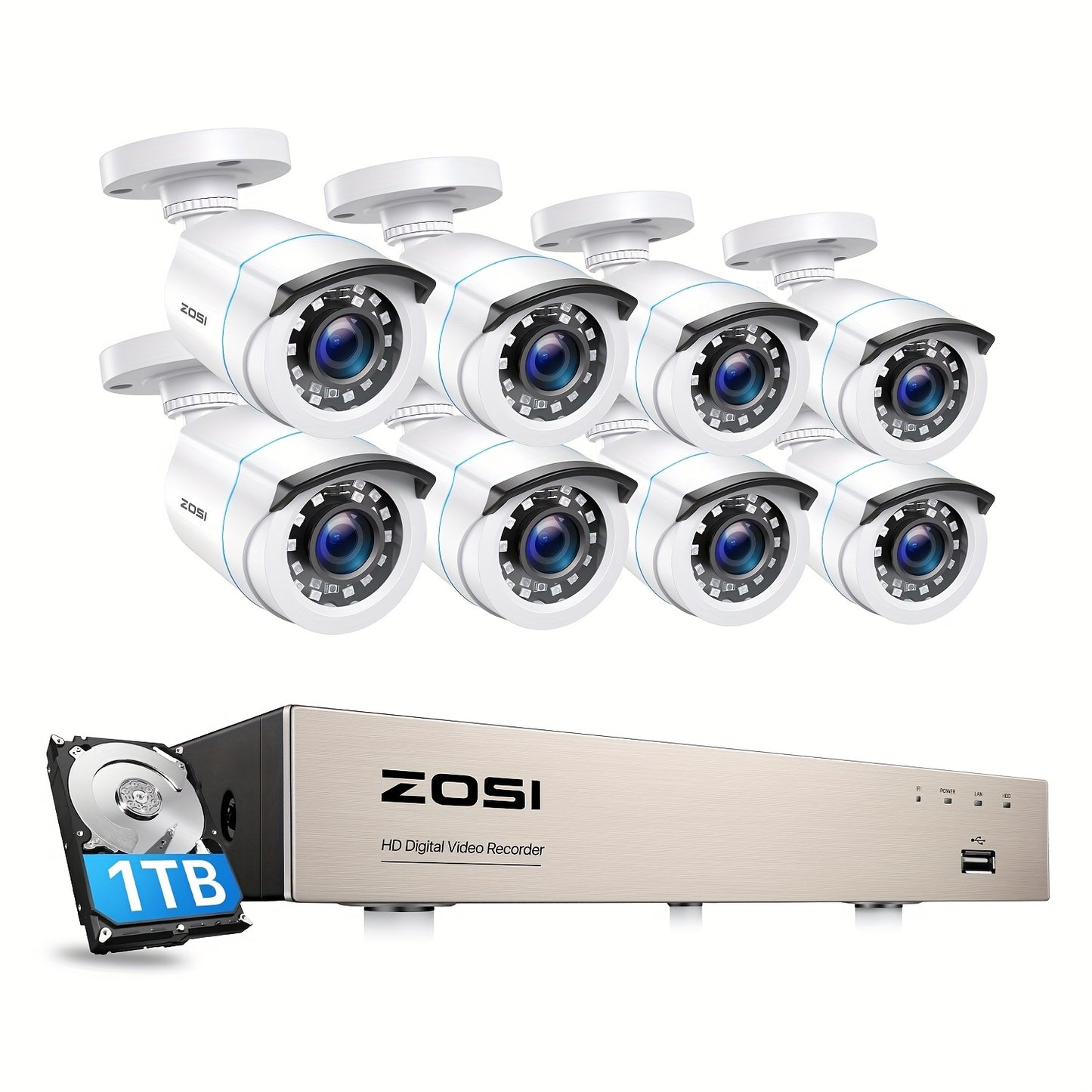 Beveiligingscamera Set – Bewakingscamera – CCTV Camera – Beveiligingsysteem – Surveillance Camera – 8-delig Wit – 1080P Full HD – Nachtzicht 25 Meter