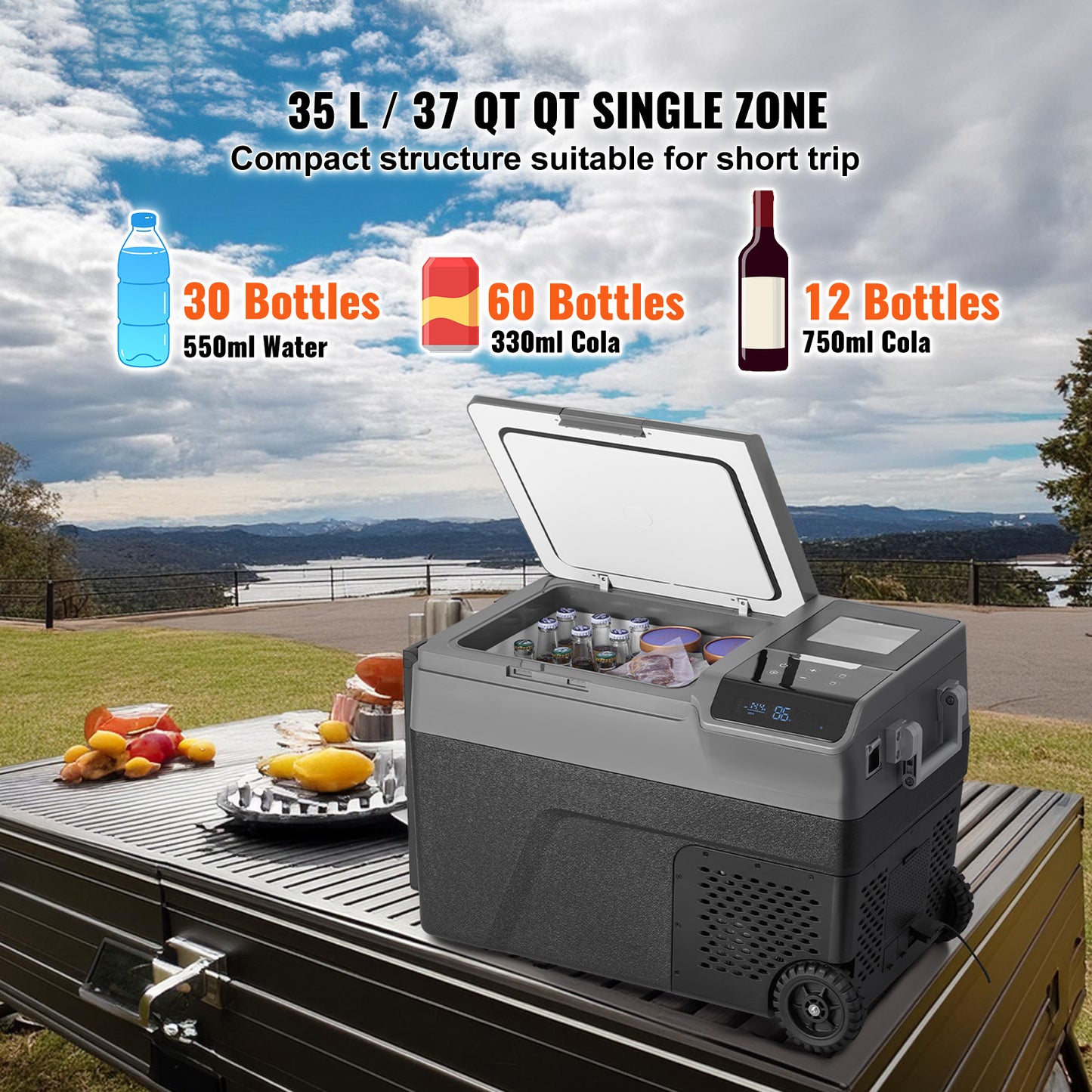 Draagbare Koelkast – Mobiele Koelbox – Koelbox Met Vriesfunctie – Camping Koelkast – 35 Liter Inhoud – Snelkoeling Tot -20°C
