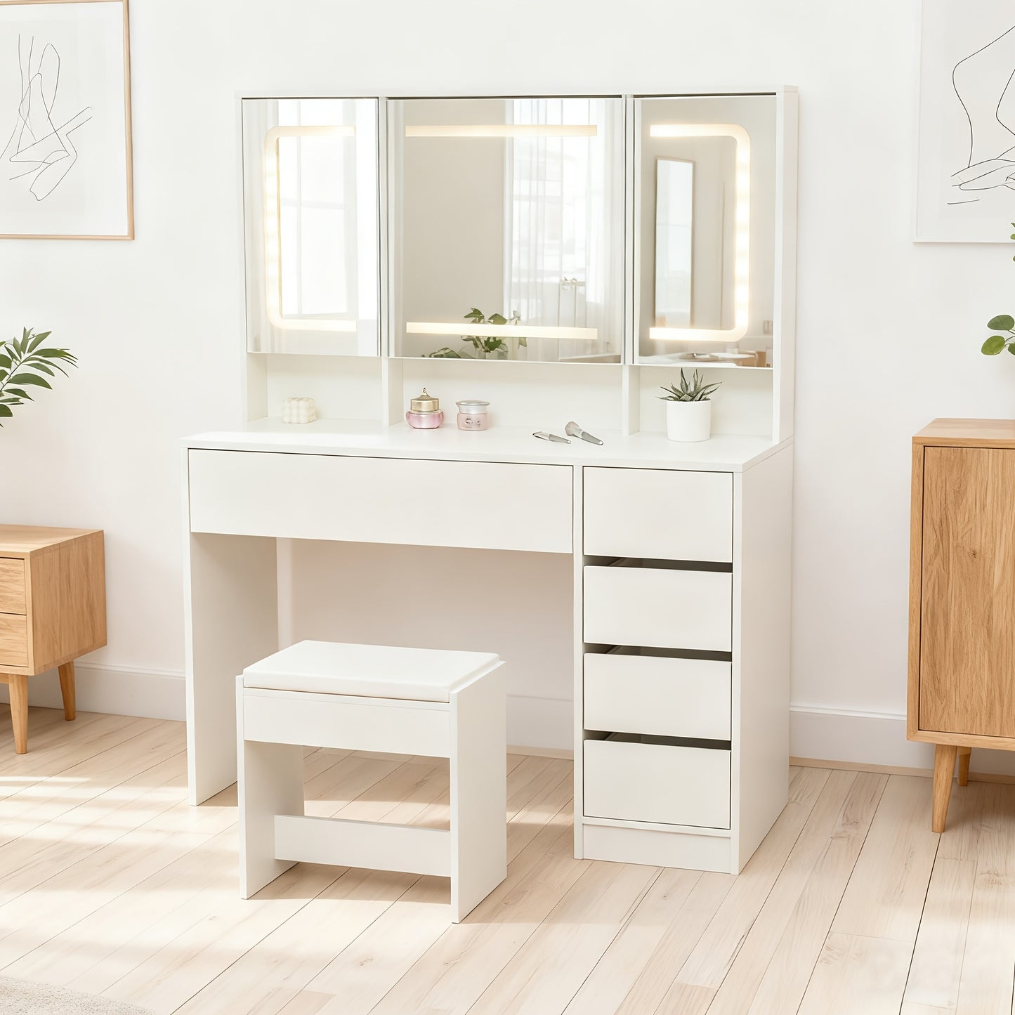 Keukenkast – Opbergkast – Dressoir – Vitrinekast – Buffetkast – Wit – Duurzaam Bamboe – 12 Deuren & Lades – 80x40x180 cm