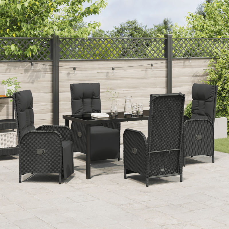 5-delige Tuinset – 5-delige Lounge Set – 5-delige Eethoek – 5-delige Balkonset – 5-delige Terrasmeubelset – Zwart – Weerbestendig Poly-Rattan – Afneembare Zachte Kussens