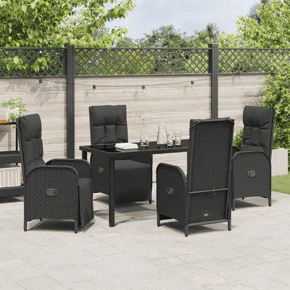5-delige Tuinset – 5-delige Lounge Set – 5-delige Eethoek – 5-delige Balkonset – 5-delige Terrasmeubelset – Zwart – Weerbestendig Poly-Rattan – Afneembare Zachte Kussens