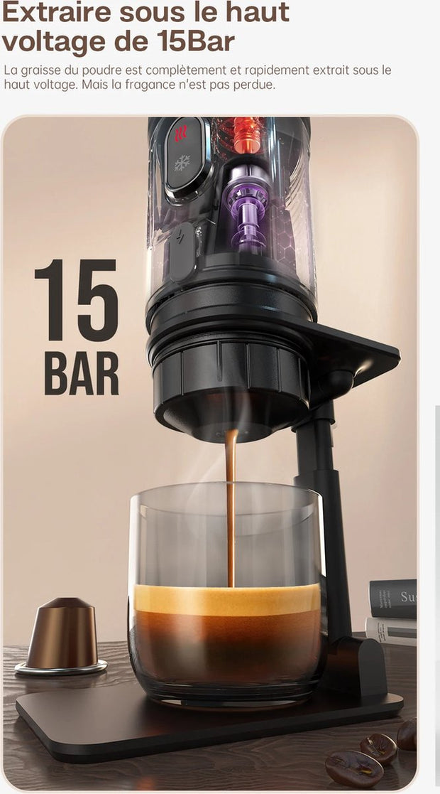 Draagbare Koffiemachine - Elektrisch Koffiezetapparaat - Voor Onderweg - 12V Espresso Maker - Portable Coffee Brew Machine - Warm en Koud Extractie - Opwarm-functie - 15 bar Extractie - 80W