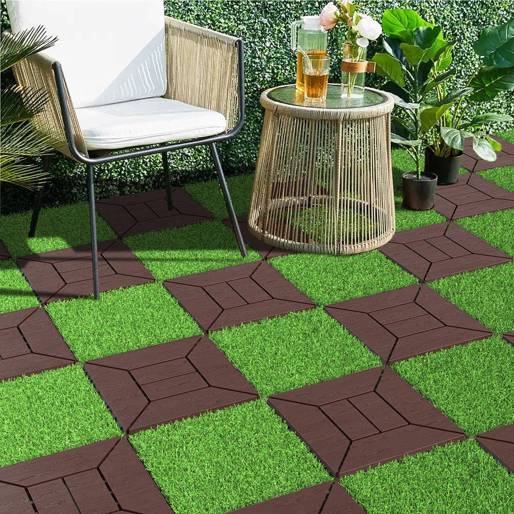 Kunstgrastegels – Vlondertegels – Terrastegels – Tuintegels – Kliktegels – 36 Stuks – 30,48 x 30,48 cm – Weerbestendig Met Afwateringsgaatjes