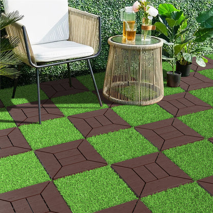 Kunstgrastegels – Vlondertegels – Terrastegels – Tuintegels – Kliktegels – 36 Stuks – 30,48 x 30,48 cm – Weerbestendig Met Afwateringsgaatjes
