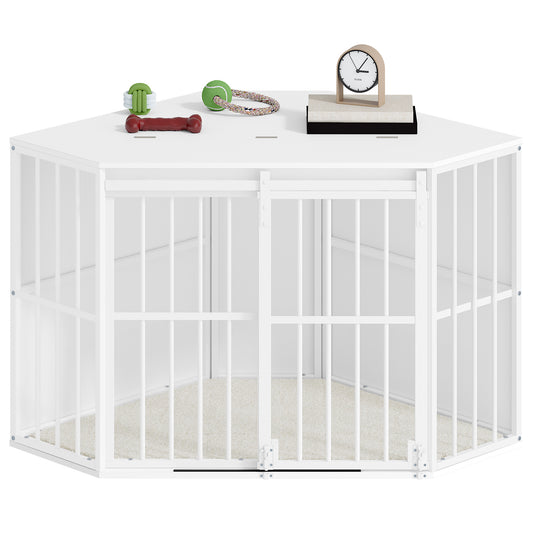 Hondenmand – Hondenbed – Hondenhok – Huisdierbed – Dierenmand – Met Isolatiemateriaal – Schuifdeur – Wit – 107×59,6×64 cm – Voor Kleine en Middelgrote Honden